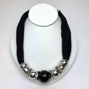Black & Silver Beaded Fabric Statement Necklace